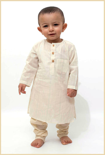 Set of 2 - Silver On Off-White Malmal Kurta Pyajam